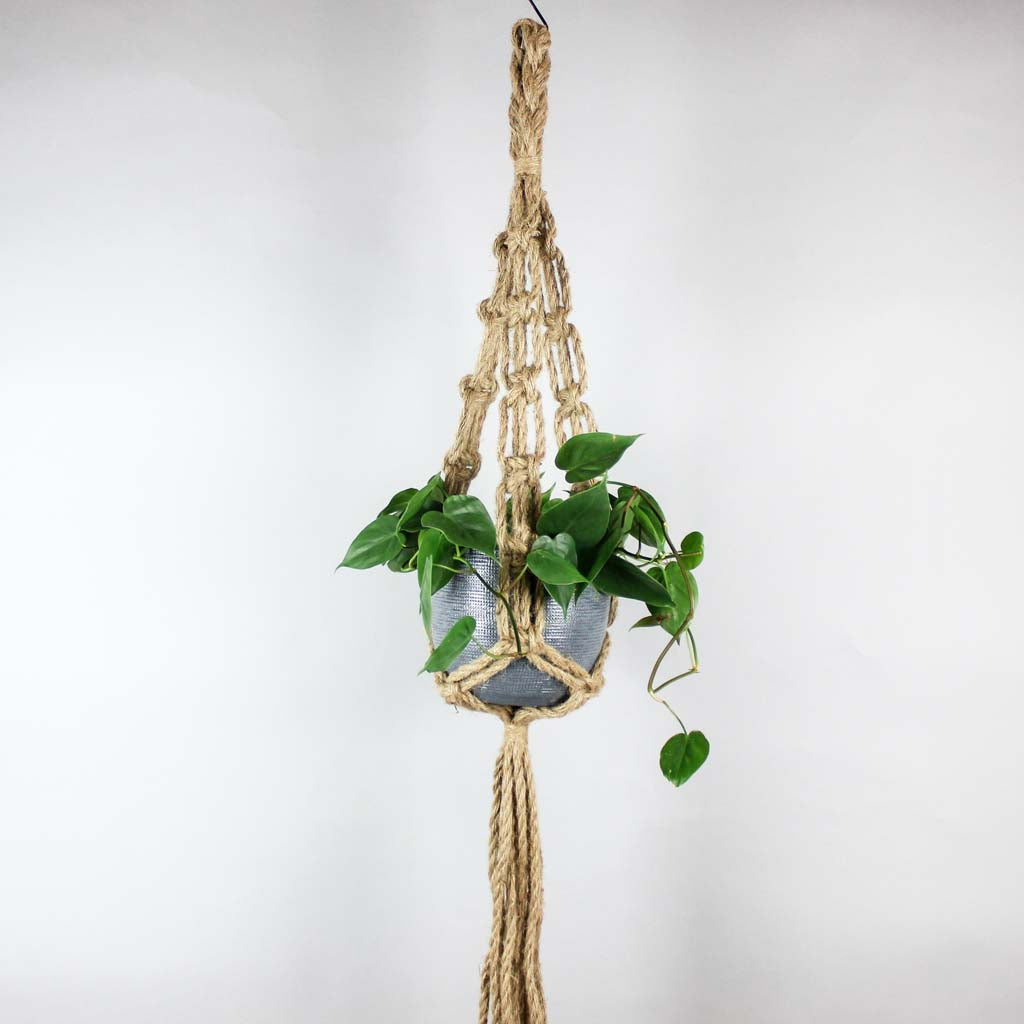 Bouqlife Suspension Macramé Grand Format Pour Pot Jusqu'à 35 Cm – 109 Cm, Coton Naturel, Crochet De Plafond Inclus